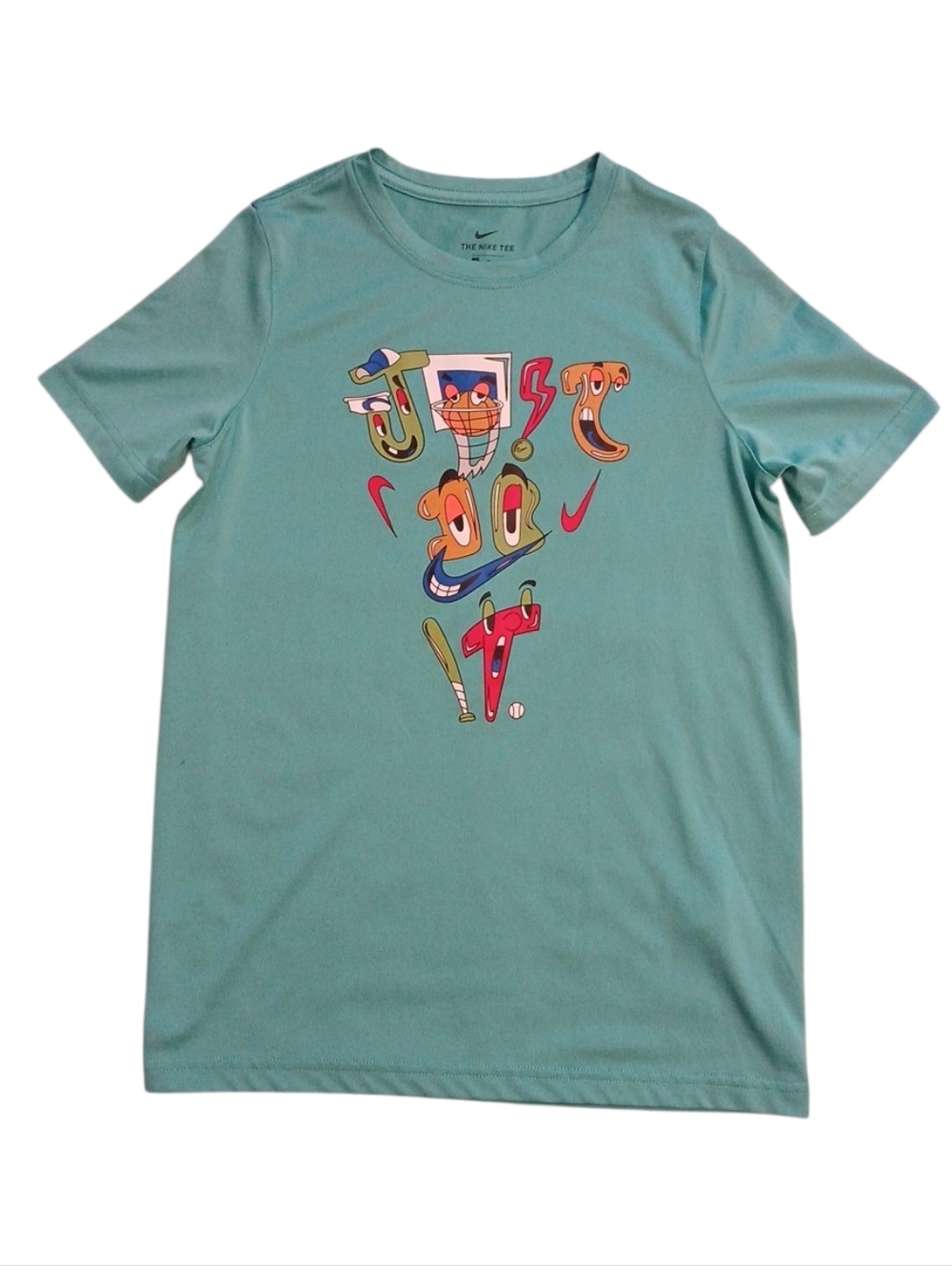 Nike Teal Short Sleeve Tee with Colorful Cartoon Graphic